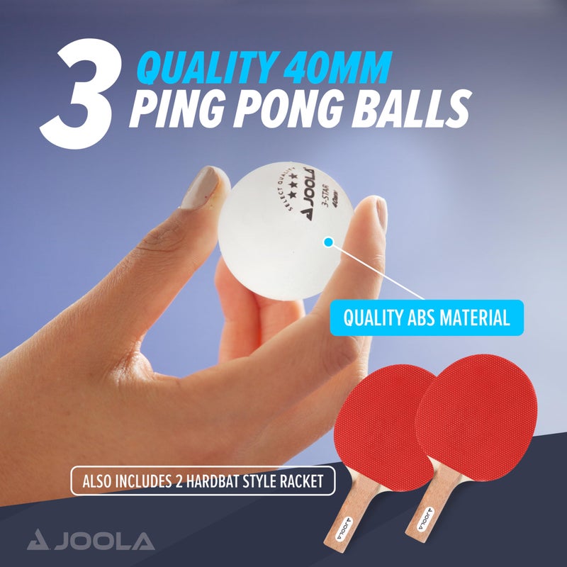 JOOLA Essentials Duel 2-Player Table Tennis Racket Set with 2 Ping Pong Paddles & 3 Balls - Pips Out Hardbat Ping Pong Rackets Great for All Playing Levels & Ages - White Ping Pong Balls - Image 4